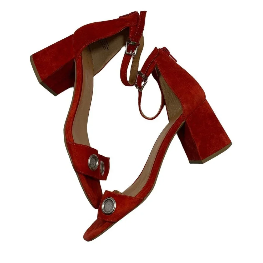 Seychelles & Corey Lynn Calter Red Suede Ankle Strap Sandals Size 7.5 M